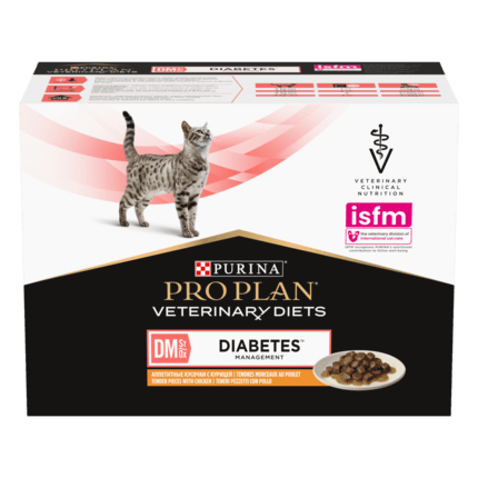 PURINA® PRO PLAN® VETERINARY DIETS DM StOx Diabetes Management™ konservētā kaķu barība ar vistas gaļas gabaliņiem mērcē, 85 g
