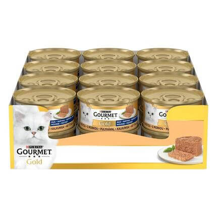 GOURMET® GOLD MOUSSE konservi kaķiem, pastēte ar tītara gaļu, 85g