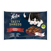 FELIX® TASTY SHREDS lauku labumu izlase mērcē (liellopu gaļa, vistas gaļa), konservi kaķiem