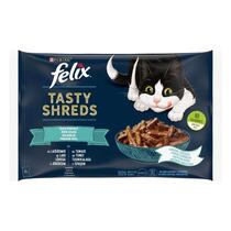 FELIX® TASTY SHREDS okeāna velšu izlase mērcē (lasis, tuncis), konservi kaķiem