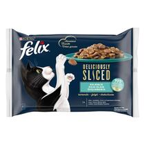 FELIX® DELICIOUSLY SLICED okeāna velšu izlase želejā (lasis, tuncis, menca, bute), konservi kaķiem