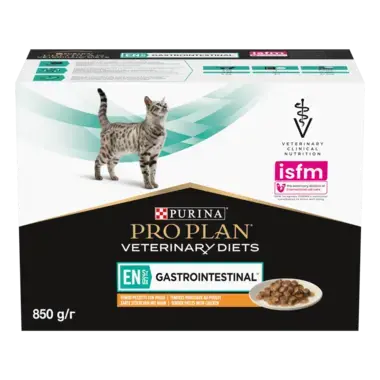 PURINA® PRO PLAN® VETERINARY DIETS EN St/Ox Gastrointestinal™ konservētā kaķu barība ar vistas gaļas gabaliņiem mērcē, 85 g