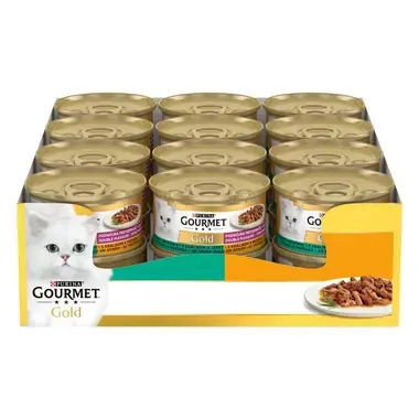 GOURMET® GOLD DOUBLE PLEASURE konservi kaķiem, ar truša gaļu un aknām, 85g