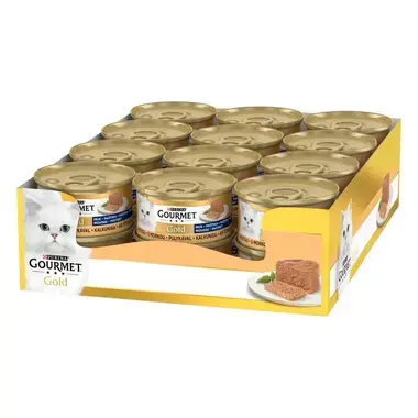 GOURMET® GOLD MOUSSE konservi kaķiem, pastēte ar tītara gaļu, 85g