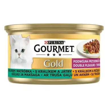 GOURMET® GOLD DOUBLE PLEASURE konservi kaķiem, ar truša gaļu un aknām, 85g